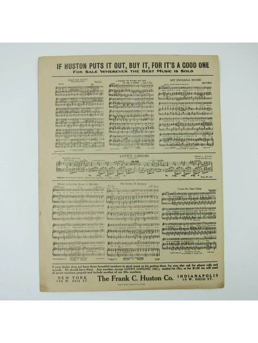 Sheet Music When Our Boys Come Home Again Frank C. Huston WWI Antique 1918